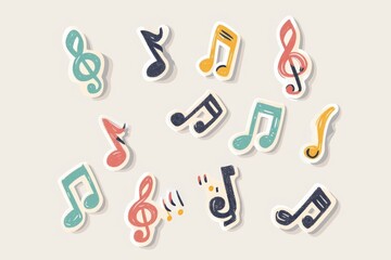 Vibrant and whimsical cartoon characters dance in harmony among a playful typography backdrop, showcasing the artful design of a musical score