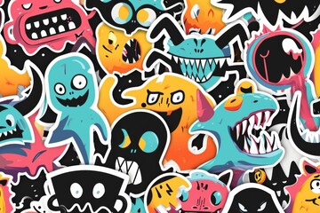 Vibrant child-like drawings of whimsical cartoon monsters come to life in this playful and imaginative fabric design, bursting with colorful illustrations and charming graphics