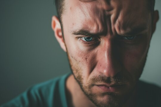 Intense Close-Up Portrait of a Man with a Focused Gaze. Generative AI.