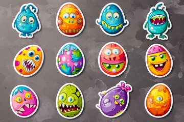 Playful and vibrant, a group of childlike cartoon eggs with unique expressions brings an imaginative touch to the world of art