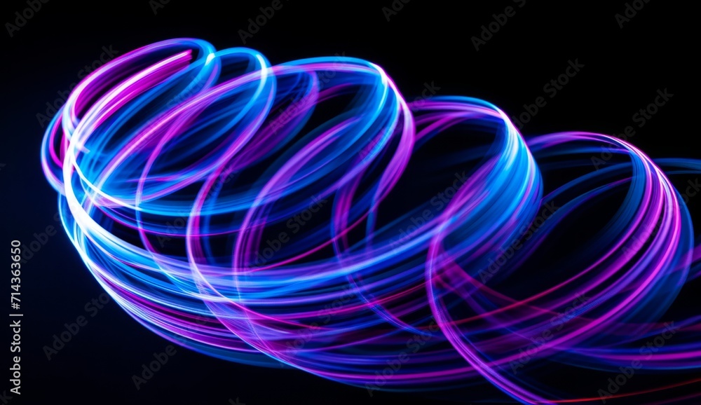 Poster blue and purple gradient light trail pattern on black background generative ai