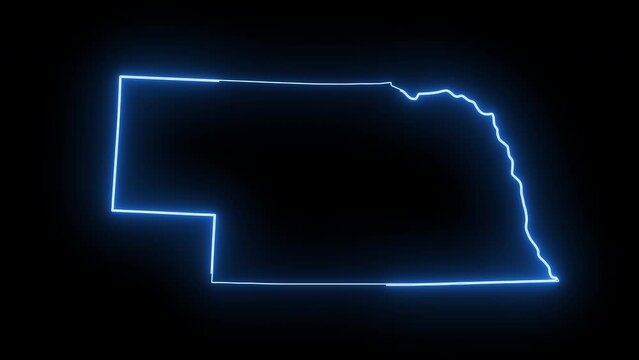 Nebraska state map animation with glowing neon effect