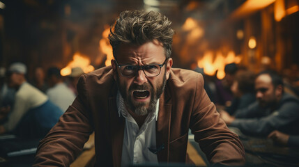 Fototapeta premium Businessman Struggling with Anger Management, Mental Health, and Workplace Stress