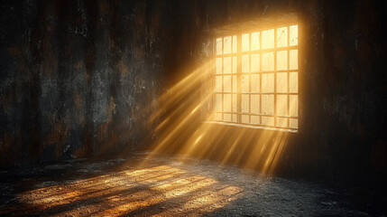 Light coming in from the jail cell window - obrazy, fototapety, plakaty