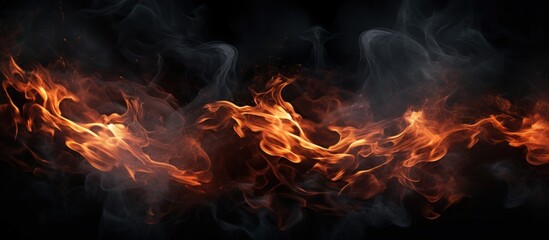 Close up of fire flames with smoke on a black background. Generate AI image - obrazy, fototapety, plakaty