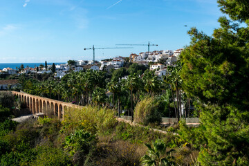 Fototapeta na wymiar Old aqueduct in Nerja. Panoramic view of Andalusia, Costa del Sol, Spain