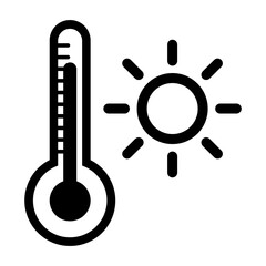 Thermometer and sun icon black and white high temperature - obrazy, fototapety, plakaty