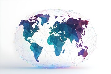 Flattened globe made up of connected network and data lines. World map, network, data flow concept art.