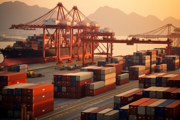 Rows of cargo containers rest top massive container Port