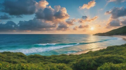 Fototapeta premium Beautiful sea and ocean with cloud on blue sky