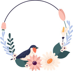 Round Flower Frame With Bird