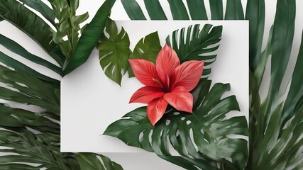 Tropical foliage background with blank card