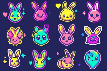 Obraz premium A lively illustration of playful cartoon bunnies, drawn in childlike clipart style with adorable rabbits hopping through a vibrant landscape