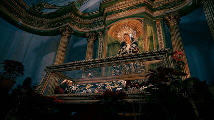 Fototapeta premium consecrated images of buried Jesus and Virgin of Solitude from the Temple of Escuela de Cristo, Antigua Guatemala