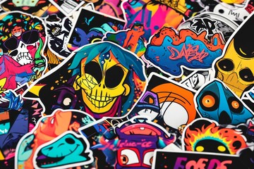An explosion of creative expression, a vibrant mix of styles and techniques captured on a canvas of colorful stickers