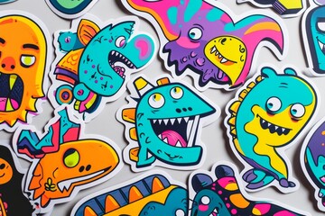 Fototapeta na wymiar Whimsical cartoon creatures come to life in a vibrant illustration, showcasing the art of drawing and painting through playful graphics and lively clipart