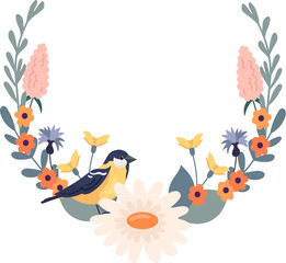 Rounded Flower Frame With Bird
