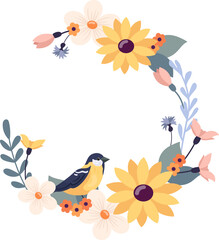 Round Flower Frame With Bird