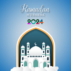 ramadan kareem 2024 banner with blue and white background design