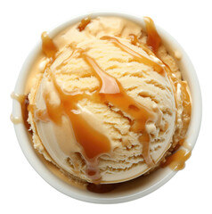 Vanilla ice cream with caramel sauce isolated. - obrazy, fototapety, plakaty