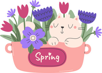 Cat In Pot With Flowers © Mykola Syvak