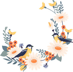 Naklejka premium Rounded Flower Frame With Bird