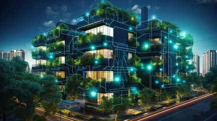 Fototapeta na wymiar Smart city advanced digital infrastructure and green community with rapid data network