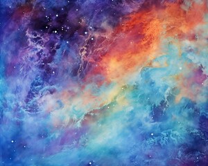Beyond the Stars with Abstract Art, Watercolor, Oil, Ink, Acrylic, Canvas Design, Colorful Texture for Interior Decor