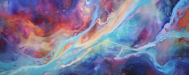 Interstellar Fusion of Cosmic Space Galaxy Themes in Watercolor, Oil, Ink, Acrylic, Marbled Background, Ideal for Various Design Uses