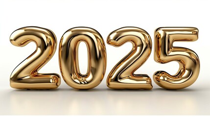Golden metallic symbol of the year 2025 isolated on white background   new year numbers  2025