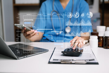Project manager working and update tasks with Gantt chart scheduling diagram at hospital .success smart medical doctor working with smart medical doctor .