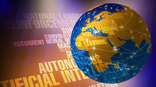 Artificial intelligence texts and world globe background