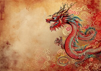 Fototapeta premium Chinese New Years Dragon Card 5x7 Lanterns Festival Background Wallpaper Image