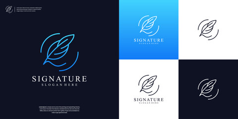 Minimalist quill feather logo template pen handwriting for you business company identity - obrazy, fototapety, plakaty