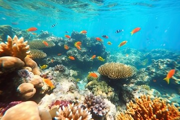 Obraz na płótnie Canvas Underwater world with vibrant coral reefs exotic fish