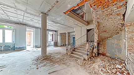 Demolition of wall to create spacious open floor plan in home renovation project