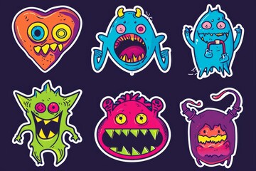 Fototapeta premium Whimsical clipart creatures come to life in this colorful cartoon illustration, ready to bring laughter and mischief to any graphic design project