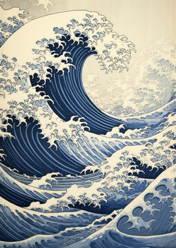 Print illustration background water nature ocean japan blue japanese wave sea pattern wallpaper