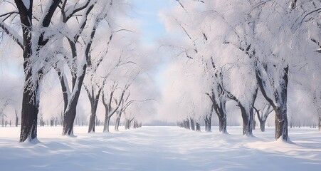 winter landscape with trees and snow, ai generated. - obrazy, fototapety, plakaty