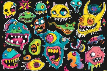 Whimsical cartoon monsters come to life in a vibrant explosion of childlike imagination and playful psychedelic art