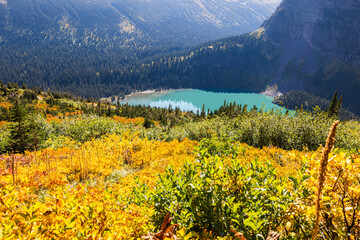 Grinnell Lake, Montana in Autumn.