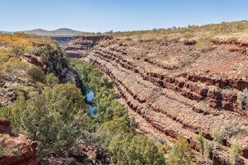 Dales Gorge looking down to the river below from the Rim Walk - Karijini National Park, Western Australia
