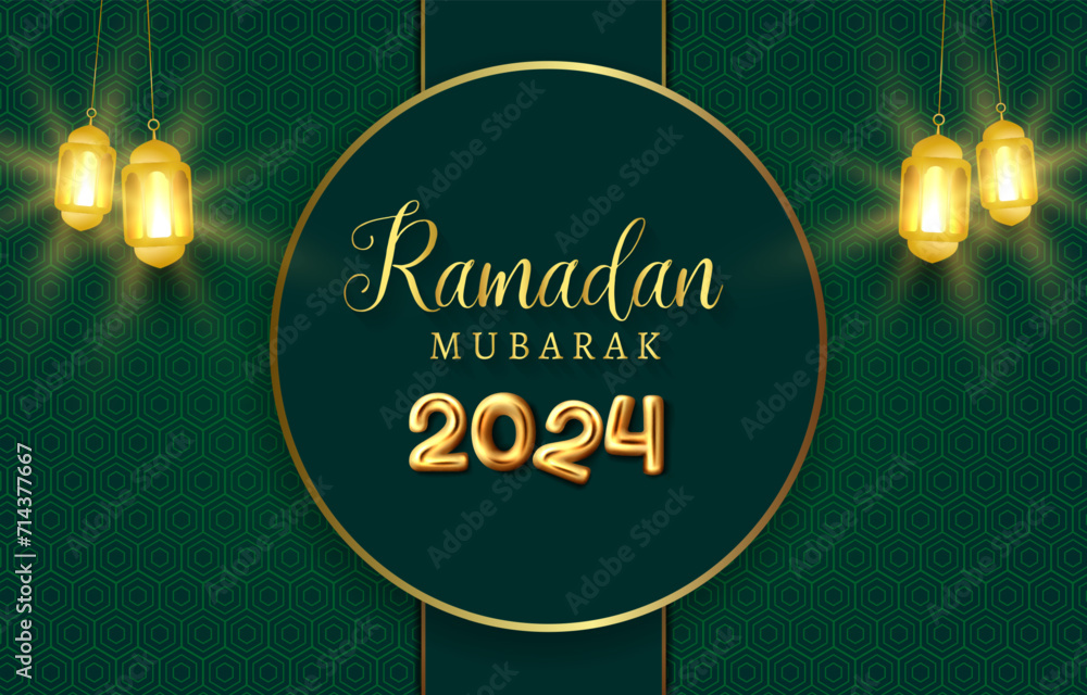 Wall mural ramadan mubarak 2024 banner with green background design