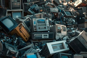 Fototapeta premium Pile of discarded electronics highlighting the urgency of e-waste recycling