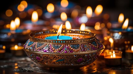 festival of lights lit candle, happy diwali, Celebrations, orange and redish background
