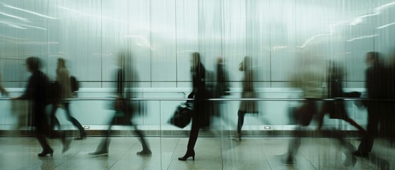 Group of People Walking Down Hallway in an Office Building