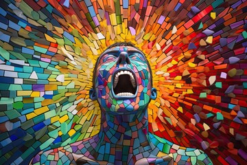 color mosaic scream. abstract model of screaming male