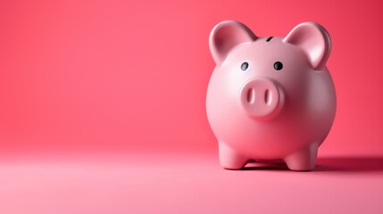 Piggy bank. Realistic 3d illustration. Moneybox for advertising sale. Investment income, real estate banking. Pink pig toy on pink background.