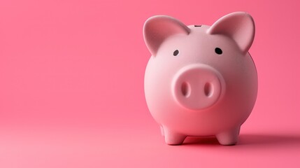 Piggy bank. Realistic 3d illustration. Moneybox for advertising sale. Investment income, real estate banking. Pink pig toy on pink background.