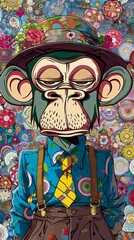 Painting of a Monkey Wearing a Suit and Tie